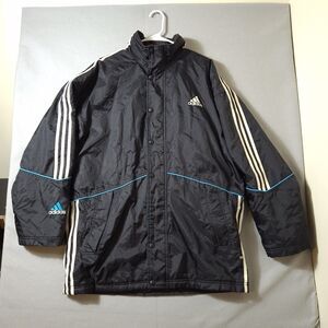 ADIDAS Hooded Parka Jacket Men's Medium Vintage 90's Zip-Up Black Nylon